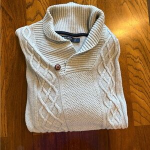 Nautica Men's Cream Shawl Collar Cable Knit Sweater